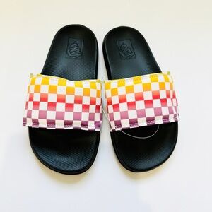 Vans rainbow color checkered kids unisex slides NWT